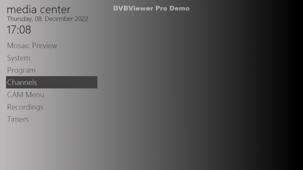 DVBViewer Main menu
