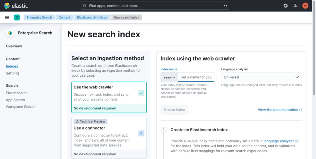 Elasticsearch New search index