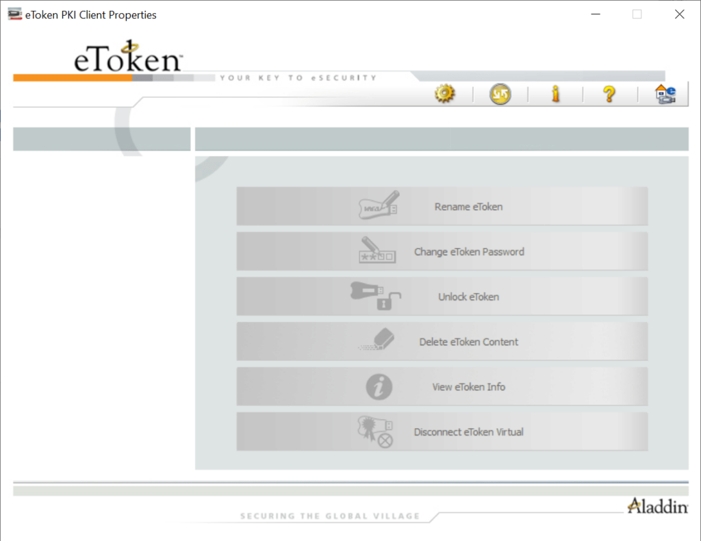 eToken PKI Client Available actions