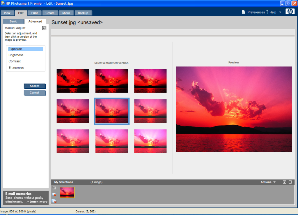 HP Photosmart Premier Image adjustments