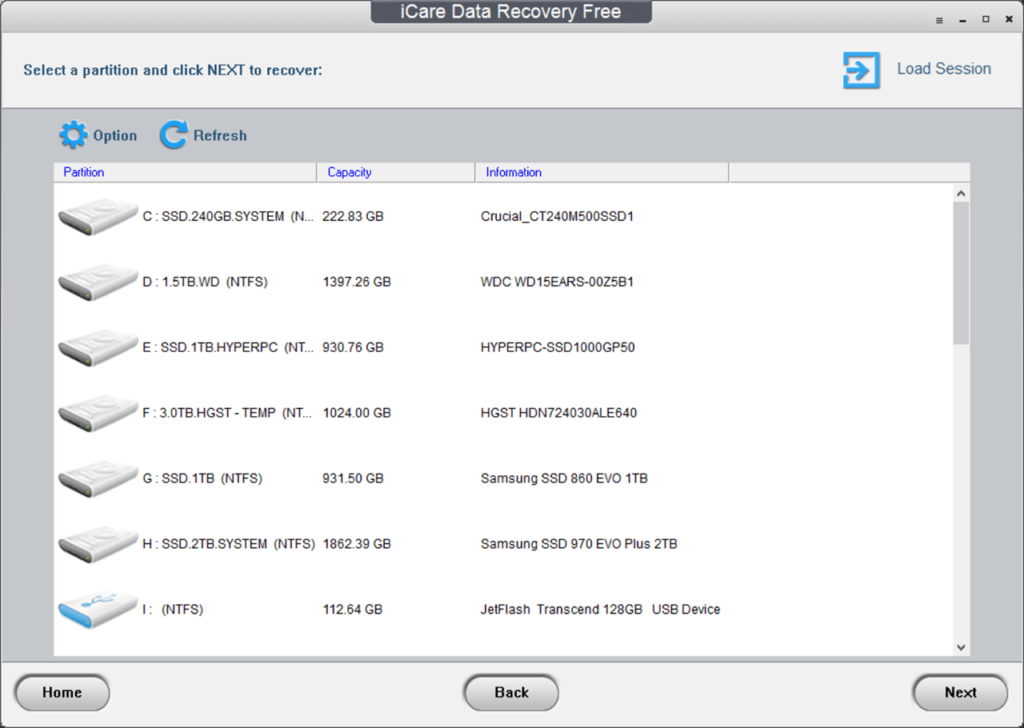 iCare Data Recovery Drive list