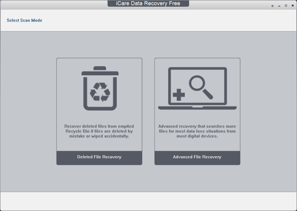 iCare Data Recovery Mode selection