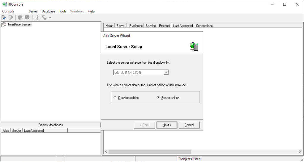 InterBase Server wizard