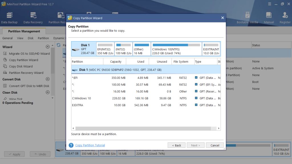 MiniTool Partition Wizard Copy partitions
