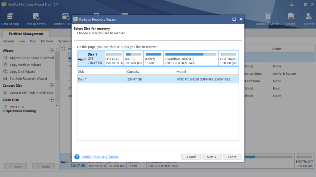 MiniTool Partition Wizard Recover partitions