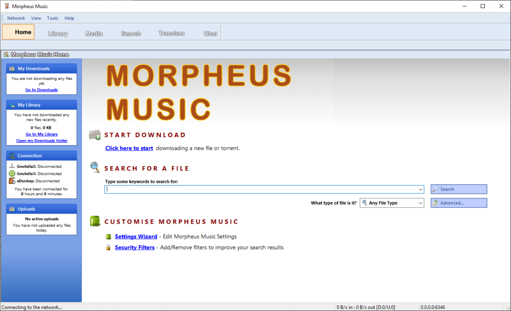 Morpheus Music Welcome page