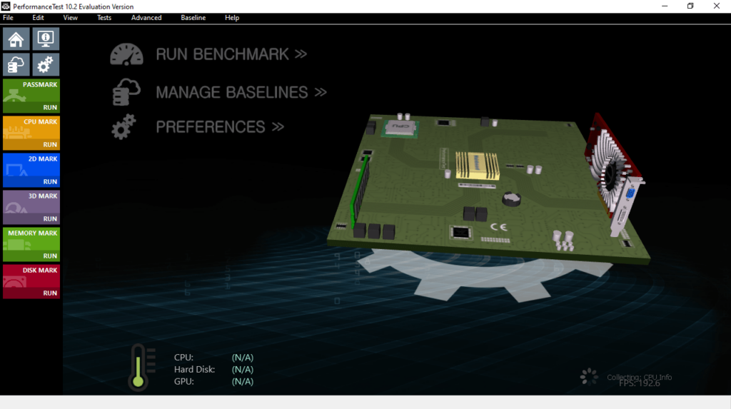 PerformanceTest Main menu