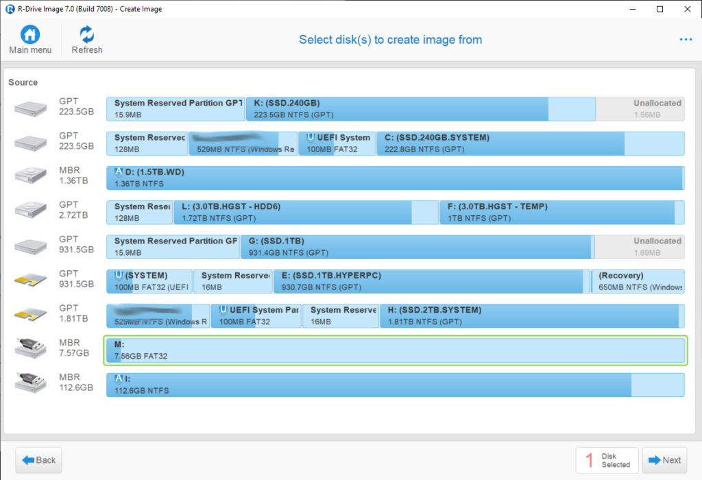 R Drive Image Drive selection