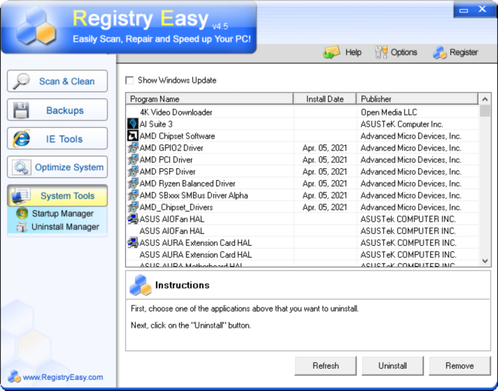 Registry Easy Uninstall manager