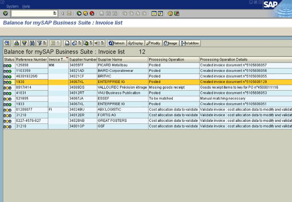 SAP R3 Invoice list