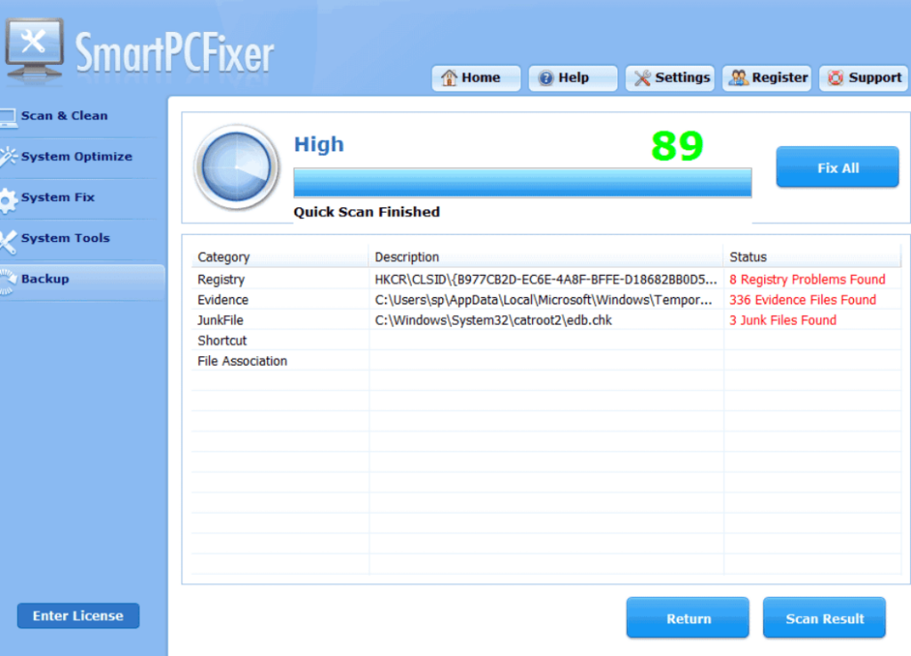 SmartPCFixer Quick scan