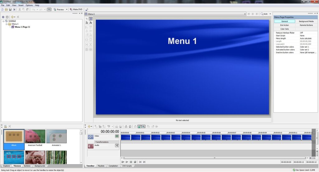 Sony DVD Architect Studio Timeline and themes