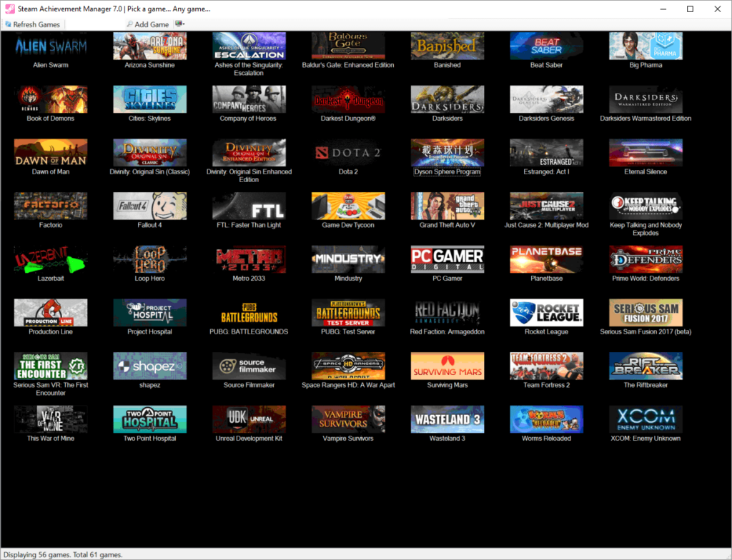 Steam Achievement Manager Detected game titles