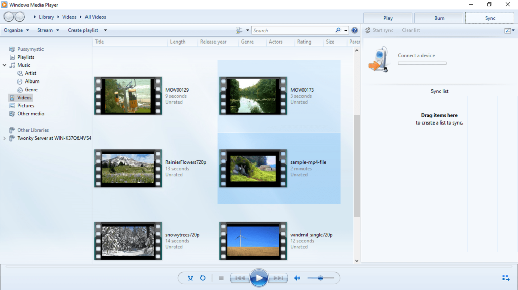 Windows Media Player Organize videos