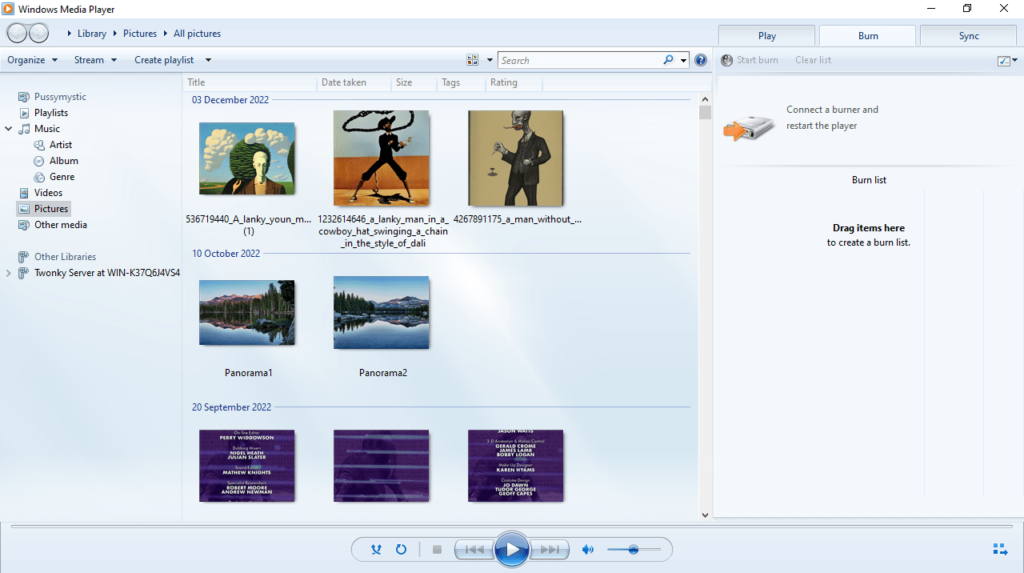 Windows Media Player Preview images