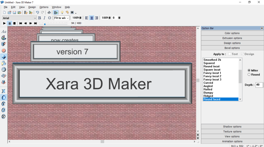 Xara 3D Maker Bevel options