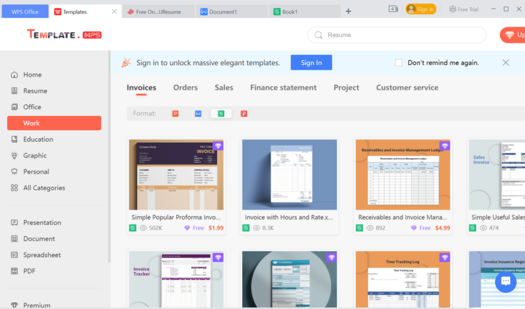 WPS Office Included templates