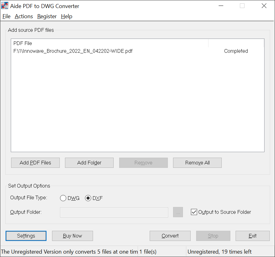 Aide PDF to DXF Converter Source documents