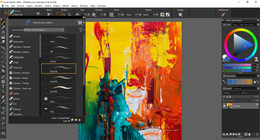 Corel Painter Available brush types
