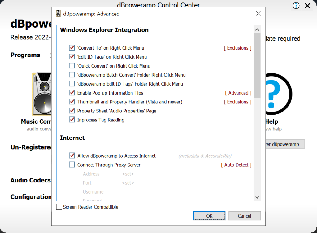 dBpoweramp Music Converter Explorer integration settings
