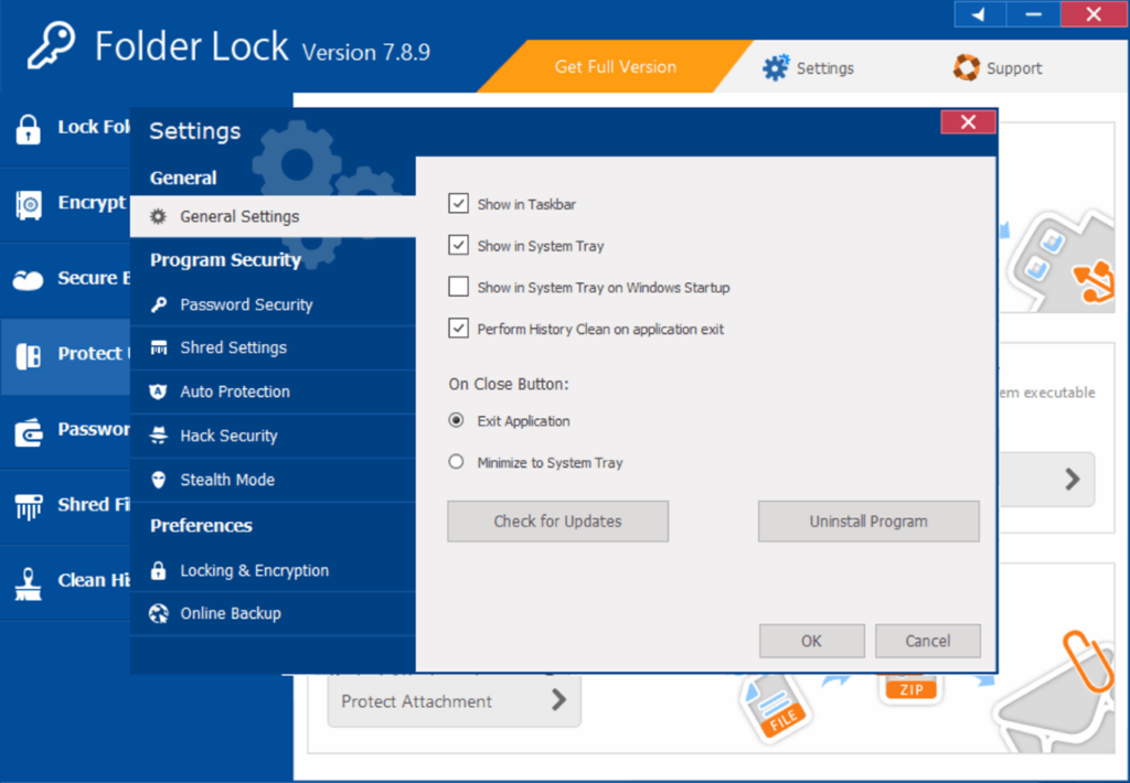 Folder Lock General preferences
