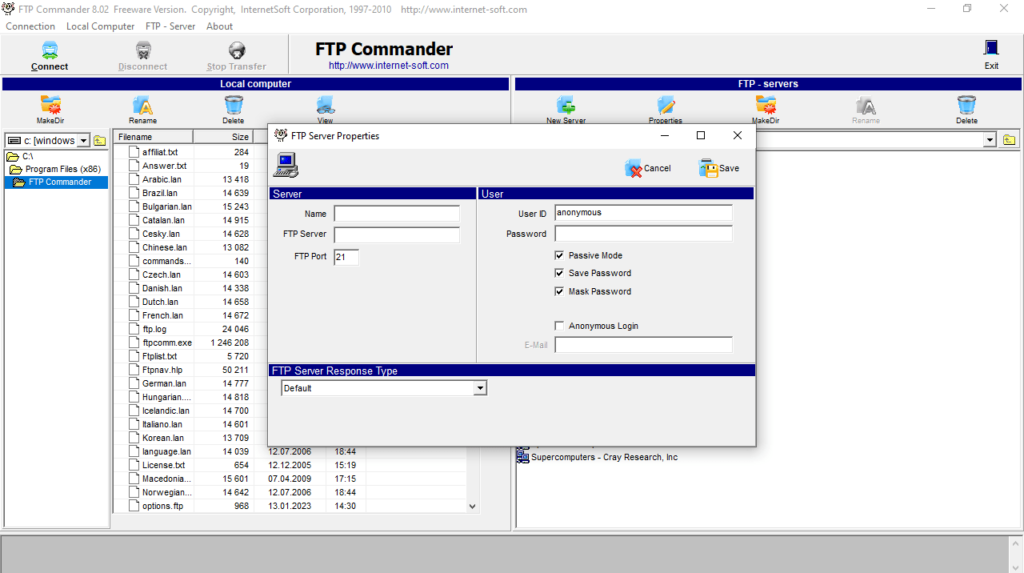 FTP Commander New connection
