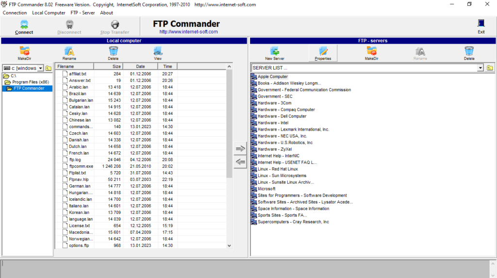 FTP Commander Transfer local files
