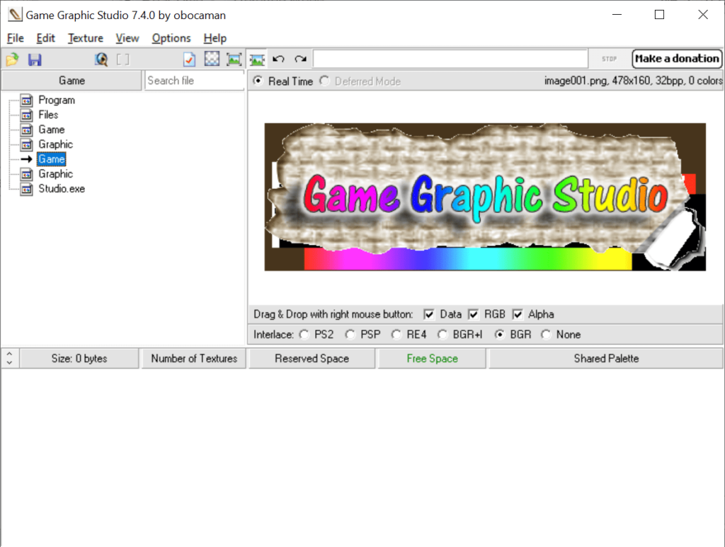 Game Graphic Studio Main interface