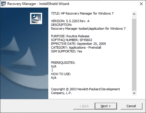HP Recovery Manager Setup