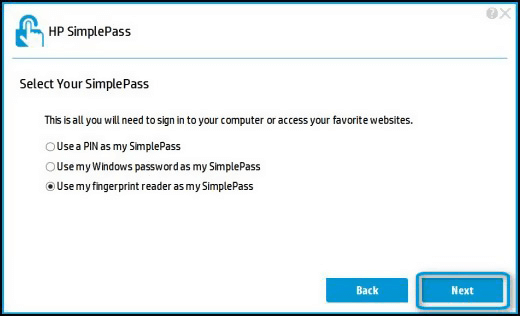 HP SimplePass Sign-in options