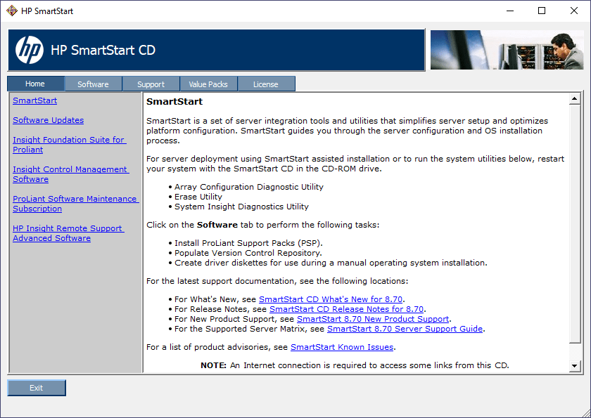 HP SmartStart Homepage