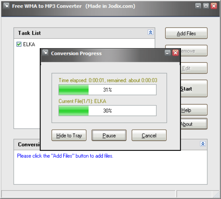 Jodix Free WMA to MP3 Converter Conversion process