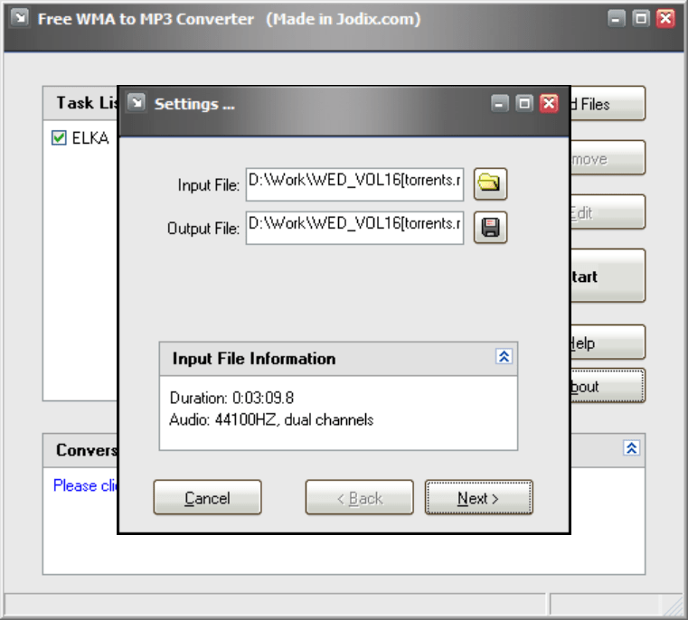 Jodix Free WMA to MP3 Converter Input file attributes