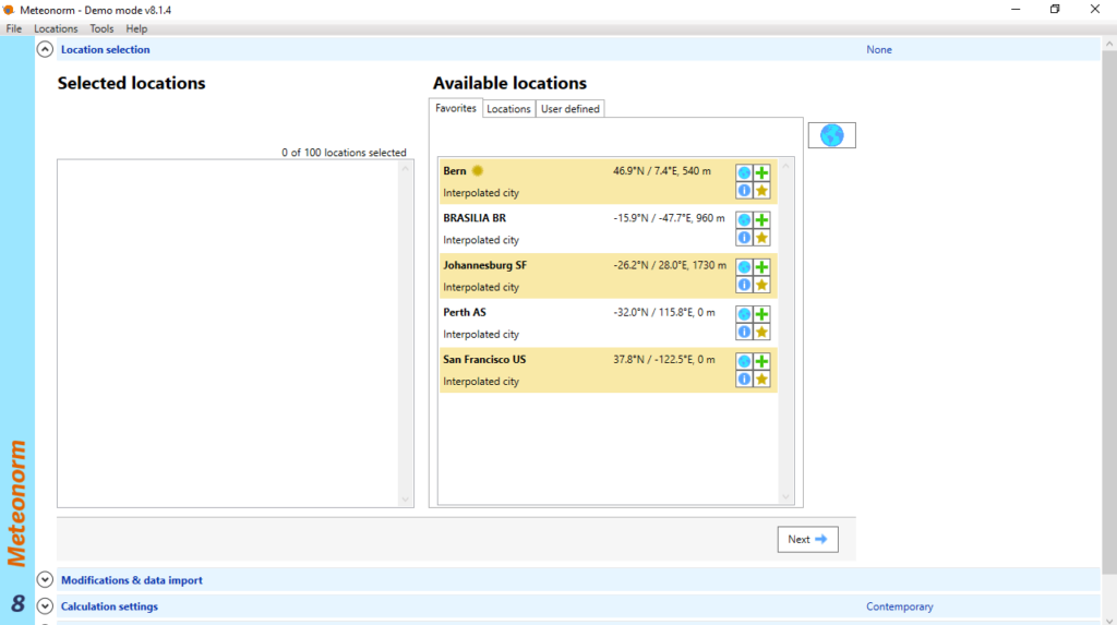 Meteonorm Location selection