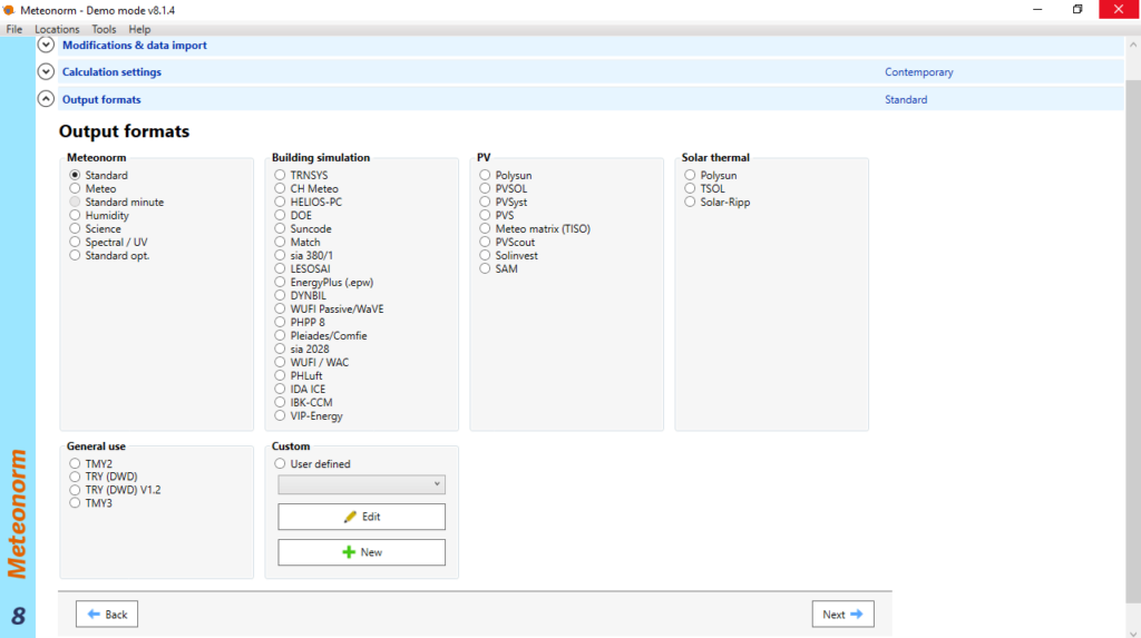 Meteonorm Output formats