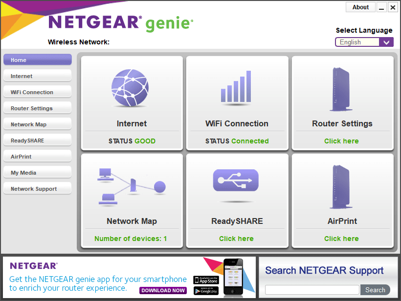NETGEAR Genie Homepage