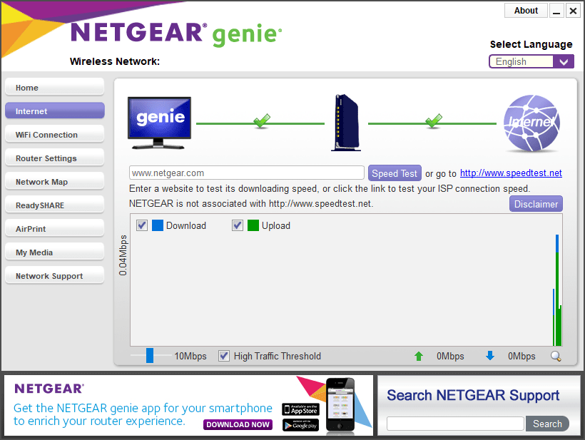 NETGEAR Genie Internet speed test