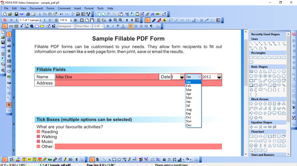 PDFill PDF Editor Access dropdown menus
