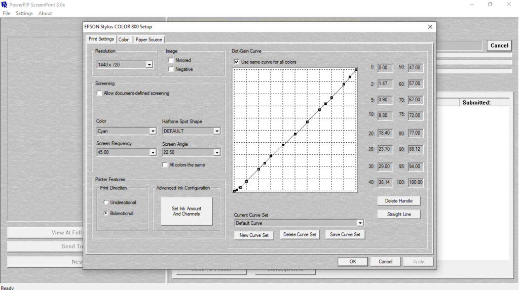 PowerRIP ScreenPrint Print settings