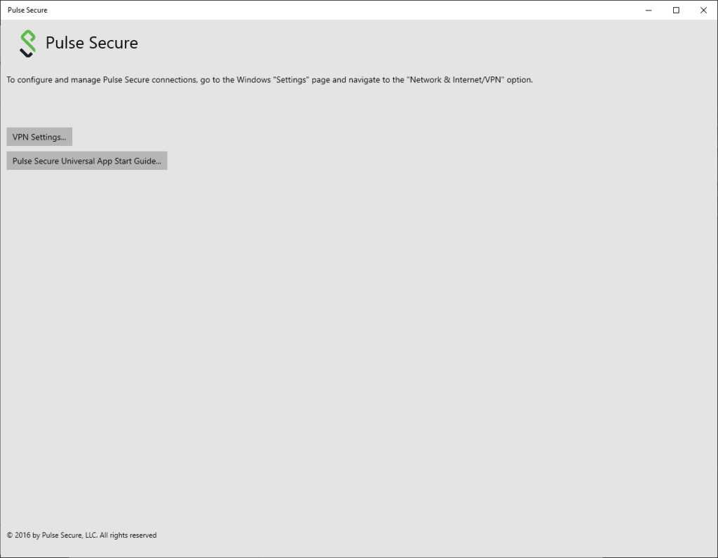 Pulse Secure Welcome screen