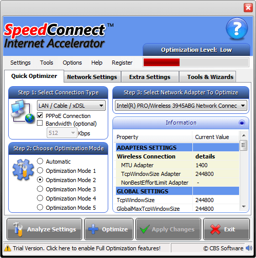 SpeedConnect Internet Accelerator Quick optimizer