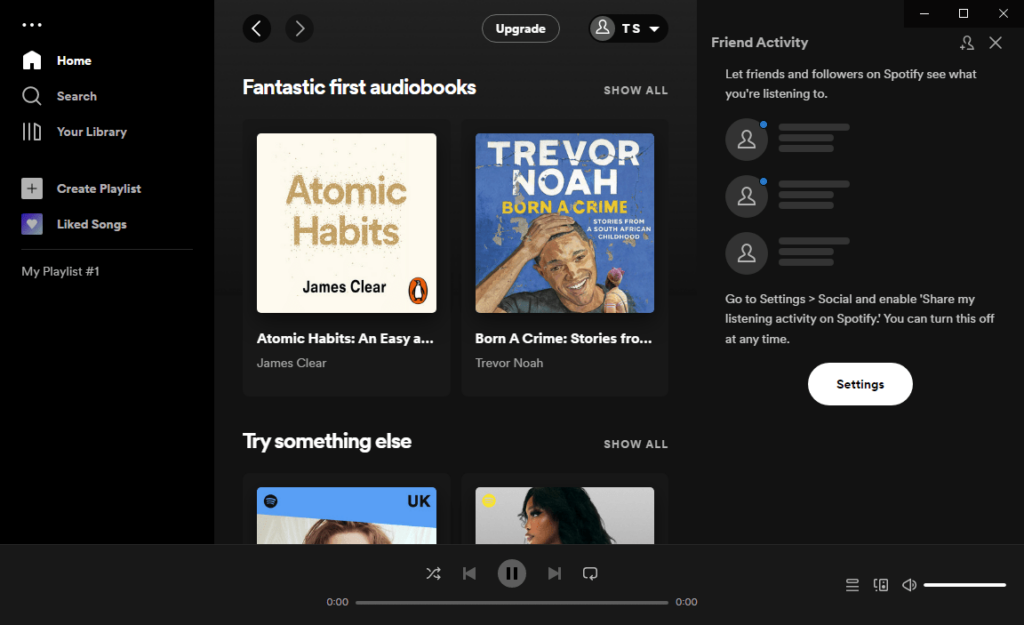 Spotify Home page