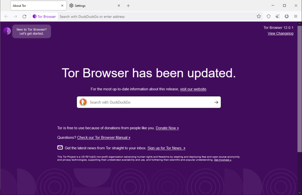 Tor Welcome page