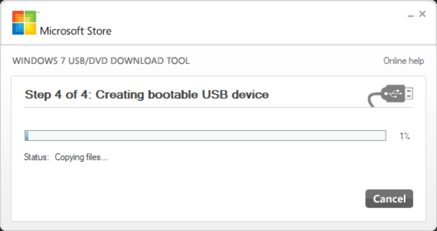 Windows USB DVD Download Tool Copying process