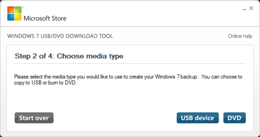 Windows USB DVD Download Tool Supported media types