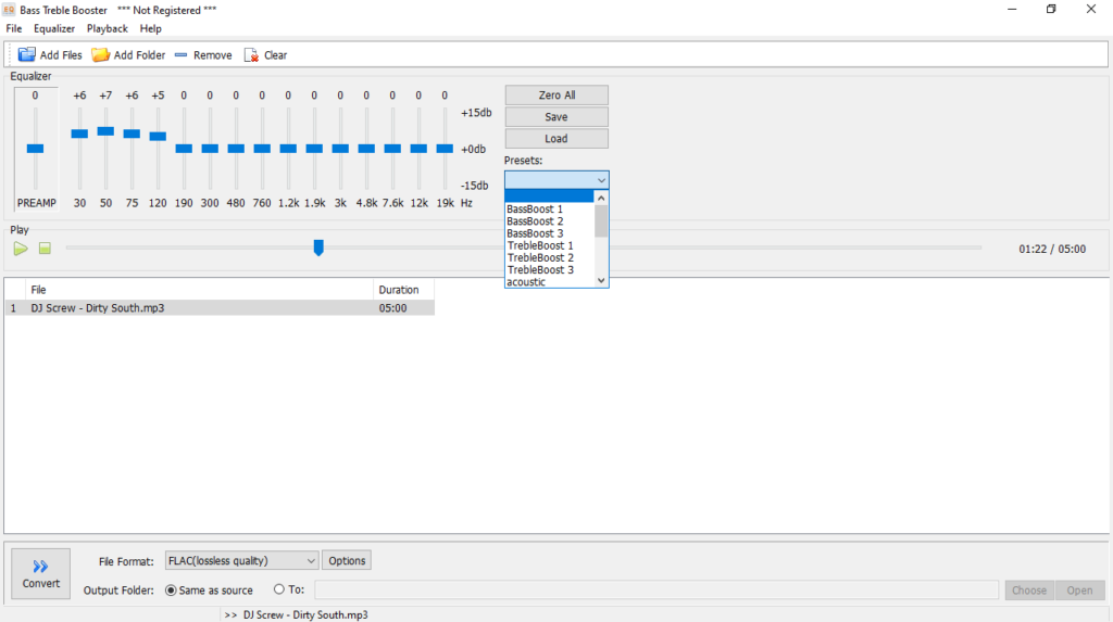 Bass Treble Booster Load presets