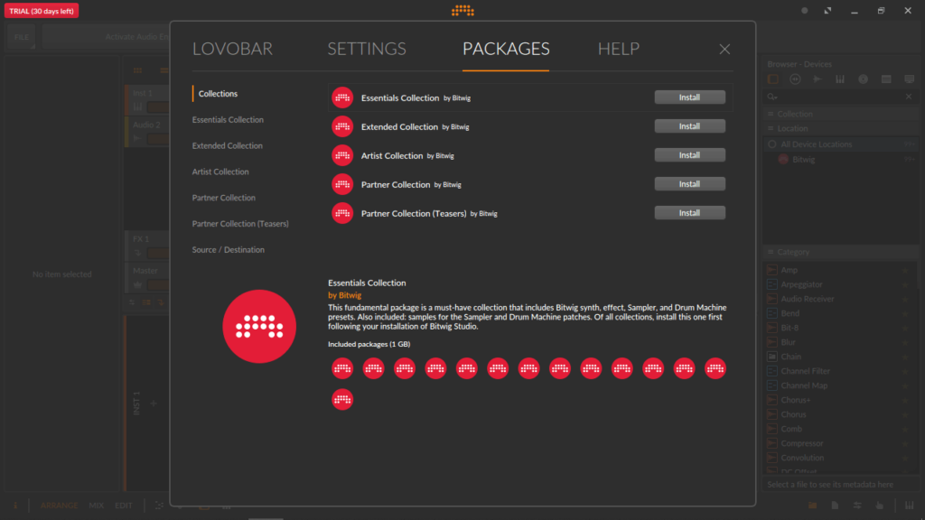 Bitwig Studio Install packages