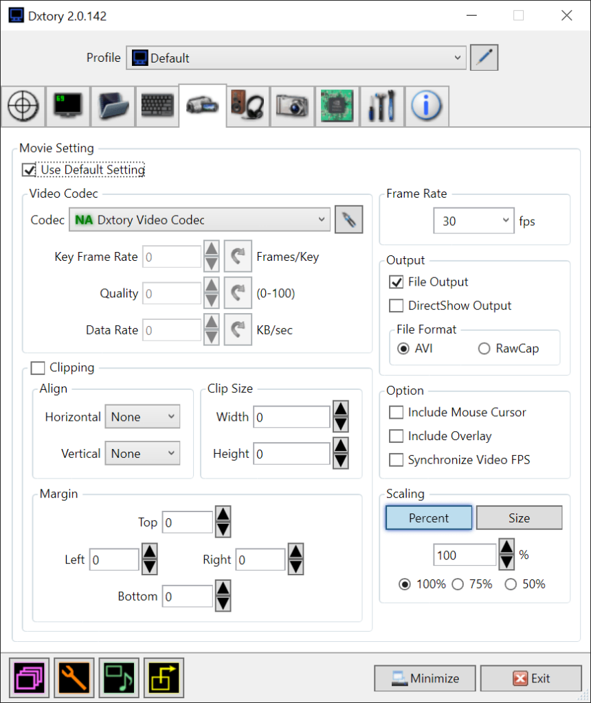 Dxtory Capture settings
