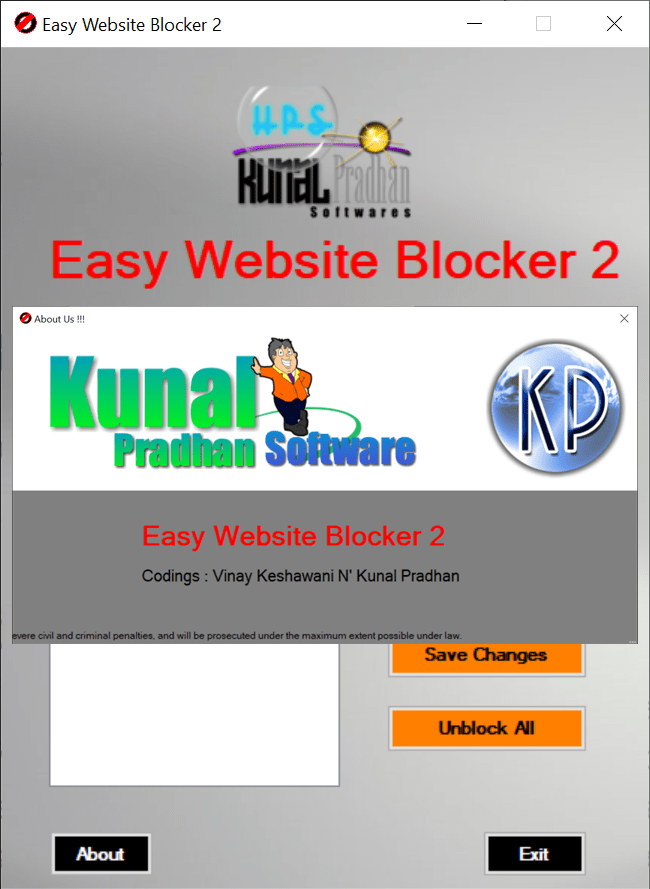 Easy Website Blocker About screen