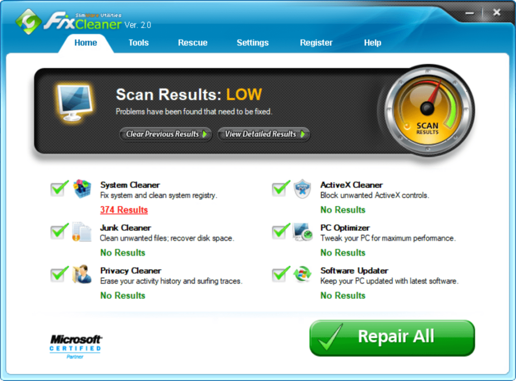FixCleaner Scan results